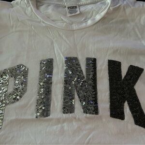 PINK Victoria's Secret White Tee with Sequin Letters